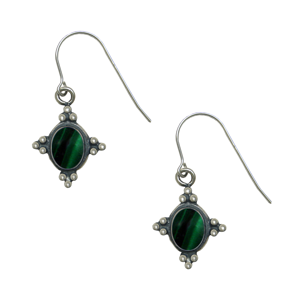 Sterling Silver Small Malachite Gemstone Drop Dangle Earrings